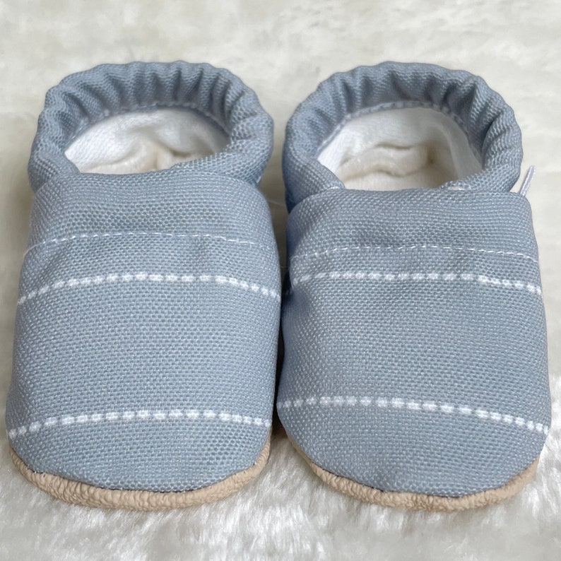 Gray Stripe Baby Shoes Organic Cotton Lined CLAMFEET Baby Booties MICAH Gray Baby Mocs image 1