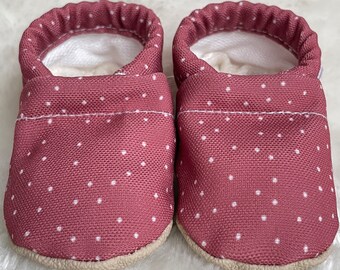 Polka Dot Baby Shoes | Organic Cotton Lined CLAMFEET Baby Booties | CLAY | Baby Mocs