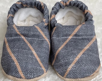 Gray and Gold Baby Shoes | Organic Cotton Lined CLAMFEET Baby Booties | GREYSON