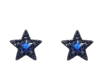 Small Star CZ Stud Silver Earrings - Black Star stud Earrings - Black plated Star CZ Stud -  Black Silver Earrings- Modern black CZ Earrings