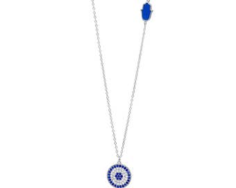 Silver Evil eye cz necklace, sterling silver cz hamsa necklace, hand of fatima necklace charm, Hamsa Hand Necklace, Nazar Necklace, Delicate
