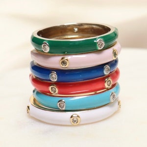 Colorful Enamel ring, Gold enamel ring for her, Multicolor Silver jewelry gift, Colorful rings, Travel jewelry Multicolor band, Flush ring