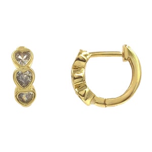 Gold Heart Hoops, Small Heart Cut White CZ Hoop Huggie Earrings in Brass, Minimalist huggie earrings, Small Huggie hoop earrings, girls hoop