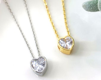 2 CT Floating Heart Solitaire Pendant & Cable Chain, Stunning Diamond Solitaire Necklace, Heart Necklace For her, Anniversary Necklace gift