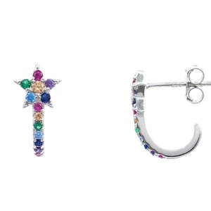 Flower Hoop Earrings • semi hoops • Silver half hoops • hoop earrings • delicate earrings • minimalist hoops • 925 Silver hoops • Rainbow