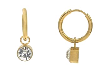 Gold Plated Round CZ Charm Hoops, Charms Huggie Dangle Earrings, Birthstone Dangling Charms, Minimalist Hoops, Multi Color Charm Earrings