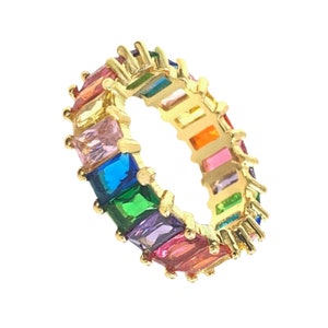 18K Multicolor Rainbow Eternity Ring, Rainbow Eternity Band, Rainbow baguette ring, Full Eternity Band, Rainbow cz Ring, Multicolor Ring, Gold