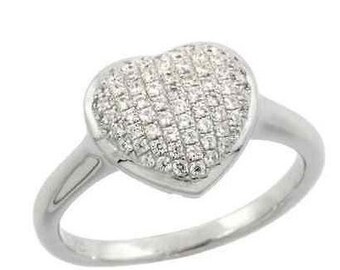 Silver Heart Ring - Cubic Zirconia Heart Ring - Micro Pave Ring - CZ Heart Ring - Cubic Zirconia Ring - CZ Ring - Everyday Ring