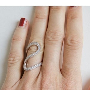 Knuckle Wave Statement Cocktail Ring,  Big Knuckle Silver cz ring,  Trendy, Knuckle Band, Fashion CZ Silver Ring, Pave Set Cocktail Ring