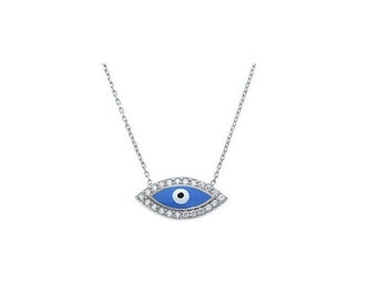 Evil Eye Necklace, Blue Evil Eye Silver Pendant Charm, Evil Eye Choker,  Evil Eye Necklace, Dainty Eye Necklace,  Evil Eye Jewelry