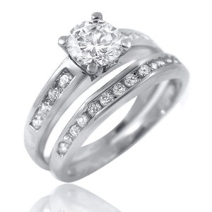 Sterling Silver 2 piece Matching Bridal Wedding Cubic Zirconia Ring Set Set size 9