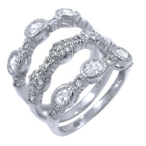3 Stück Trio Stapelbare Eternity Bezel Band Ring Set - Braut Ehering-Zirkonia 925 Sterling Silber-3 Stk Gestapelte Silber CZ Bands