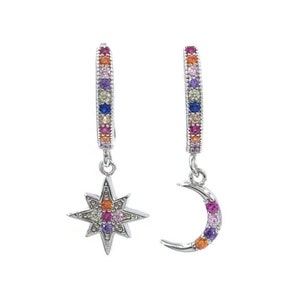 Sun Moon Dangle Hoop Earrings • charm hoops • huggie earrings • hoop earrings •  minimalist hoops • 925 Silver hoops • tiny charm hoop