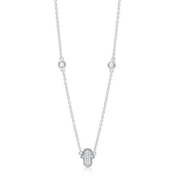 cz station silver necklace, sterling silver cz  necklace, station necklace, layering sterling cz necklace,  silver hand necklace