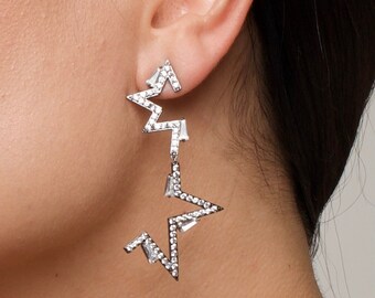 Big star earrings cubic zirconia in black plated Earrings Statement Extra Large Big Chandelier Drop Earring, Unique Earrings Gift