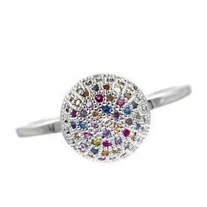 Multicolor Rainbow CZ Ring, Multi Colored Disco Ball Ring, Ombre Rainbow Ring, Multicolor Statement Ring, Rainbow Fashion Ring