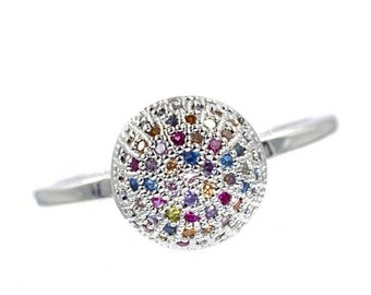 Multicolor Rainbow CZ Ring, Multi Colored Disco Ball Ring, Ombre Rainbow Ring, Multicolor Statement Ring, Rainbow Fashion Ring