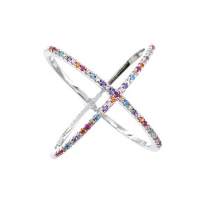 X Ring | Criss Cross Ring | Crossover Ring | Sterling Silver Ring | Multicolor X Ring | X Cross Ring | Statement Ring | Dainty Ring |CZ Ring