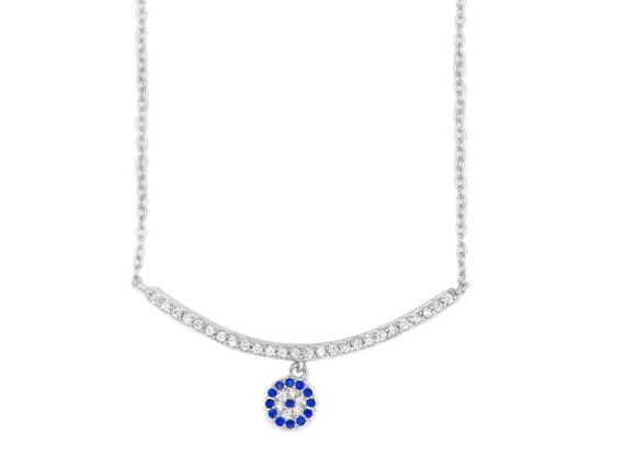 Sterling Silver Evil Eye And Side Hand Necklace With Cz Accents 18/"