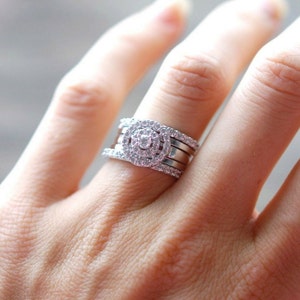 5 pc Engagement Ring Set - CZ Halo Engagement ring - cubic zirconia Wedding Ring Set - Round Halo - CZ Engagement Wedding