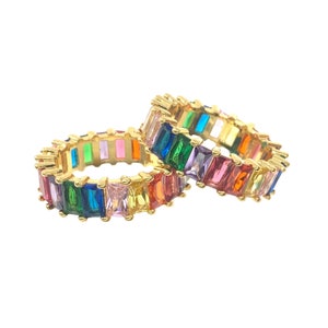 18K Multicolor Rainbow Eternity Ring, Rainbow Eternity Band, Rainbow baguette ring, Full Eternity Band, Rainbow cz Ring, Multicolor Ring, image 3