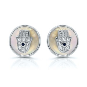 evil eye open hand stud earrings sterling silver, Evil Eye CZ studs, good luck earrings, pearl and cz stud earrings, evil eye pearl earrings