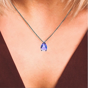 Birthstone Solitaire necklace gift for her crystal teardrop pendant Anniversary gift Teardrop  Gold Necklace mom Small pear cut Pendant