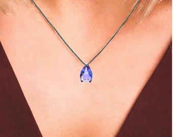 Collar solitario con piedra de nacimiento, regalo para ella, colgante de lágrima de cristal, regalo de aniversario, collar de oro con lágrima para mamá, colgante de corte de pera pequeño