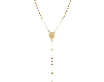 Gold St. Benito Gold Women  Beaded Rosary Rosario Chain Necklace in Stainless Steel, Catholic Jewelry Cross, Gold Rosary Necklaces, 24&quot;