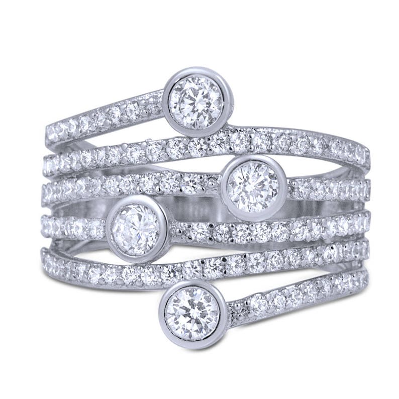 Splendido CR Diamond Micro Pave Anello di banda in platino in Argento Sterling