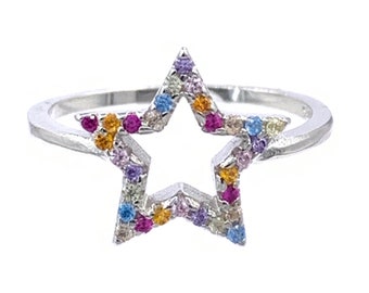 Multicolor Star Ring | Star Ring | Silver Star Ring | Minimalist Ring | CZ Star Ring | Stackable Ring | Celestial Ring | Women Gift |CZ Ring