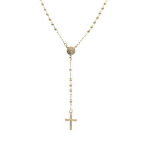 Gold Beaded Rosary St. Benedict Necklace with Cross Pendant Catholic Jewelry Cross, 18K Gold-Filled Gold Necklaces, Gold Rosary Necklace