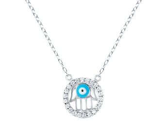 Silver Necklace with Evil Eye pendant, Blue Evil Eye Jewelry, Protection Jewelry, Friend Gift, Silver Nazar Jewelry, Talisman, Hand Necklace