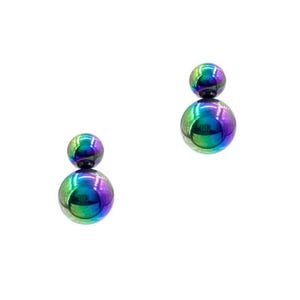 Pendientes de botón de acero inoxidable con doble bola de neón arcoíris de 5 mm x 7 mm