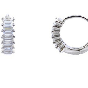 Silver CZ Baguette Huggie Hoop Earrings, 925 Silver CZ Hoop Earrings, Small Baguette Huggie Hoop Earrings, Bridal Jewelry, Wedding Earrings