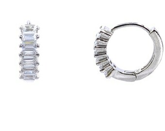 Silber CZ Baguette Huggie Hoop Ohrringe, 925 Silber CZ Hoop Ohrringe, Kleine Baguette Huggie Hoop Ohrringe, Brautschmuck, Hochzeit Ohrringe