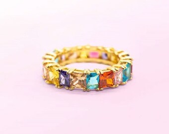 Multi Color Ring, Rainbow All Around Style, Eternity Princess