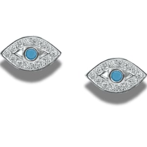 Dainty Evil Eye Earrings Tiny 925 Silver Blue Turquoise CZ Studs Post Studs, Evil Eye CZ studs, good luck earrings,Blue evil eye cz studs