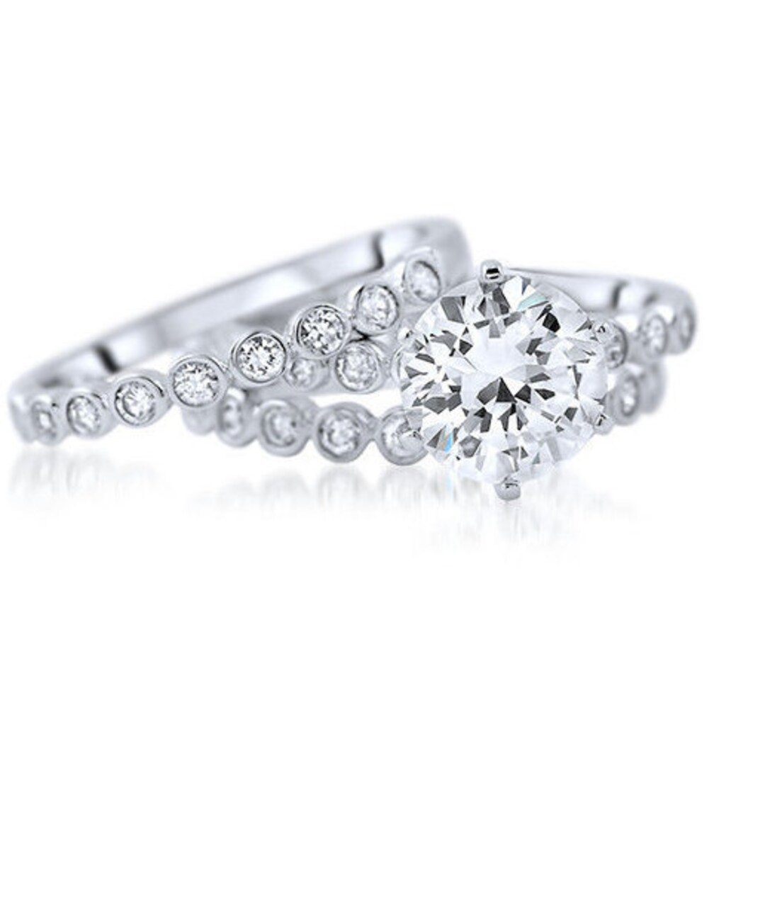 3 PC Bridal Wedding Ring Set, 3PC Silver CZ Wedding Ring Set, CZ