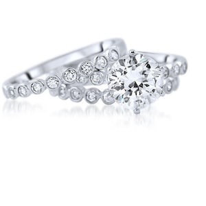 3 PC Bridal Wedding Ring Set, 3PC Silver CZ wedding Ring Set, CZ Engagement Wedding Ring set, High Setting Ring Set