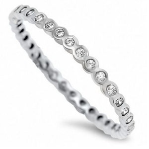 1.5 mm Bezel Set Eternity Ring - Hochzeitsband CZ Ring - Stapelbarer Eternity Ring - Cubic Zirkonia Versprechensring - Rundschliff Diamant Simulant