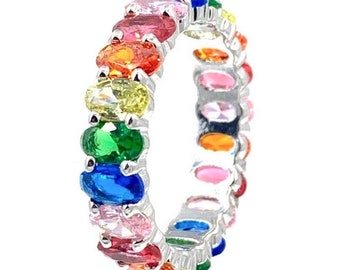 Multicolor Rainbow Eternity Ring, Ombre Eternity Band, Full Eternity Band, Ombre Rainbow Ring, Multicolor Ring, Rainbow Eternity Band