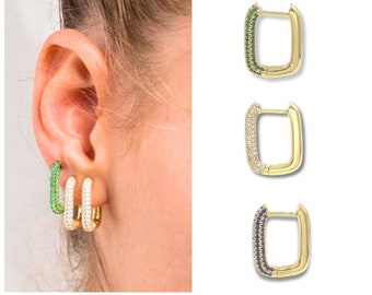 U-Shape Huggie Earrings, U-Shape Hoop Earrings, 18k Gold Oval Hoop Earrings, U-Link Earrings, Gift for Her, Gold Oblong Stylish Earrings