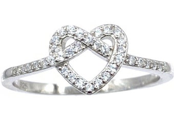 Sterling Silver CZ Heart Infinity Ring | Heart Engagement Ring | Heart Wedding Ring | CZ Heart Ring | CZ lover ring | Bridal Promise ring