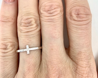 Sideways Cross Ring, Cross Rings, Dainty Cross Rings, Gifts for Her, Silver Cross Rings, Celebrity Ring, Christian Ring, Sterling Cross Ring