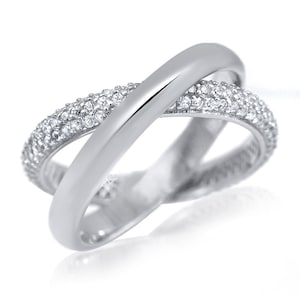 Criss Cross EternitySterling Silver Ring- Crossed Bands Cubic Zirconia- X Ring in Silver- CZ X Ring- Pave Crossed Ring- Cross Eternity Band