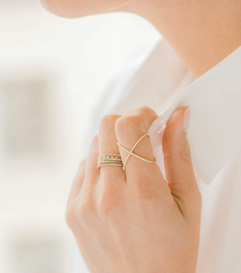 X Ring Criss Cross Ring Crossover Ring Gold Plated X Ring Multicolor X Ring X Cross Ring Statement Ring Dainty Ring CZ Ring image 6