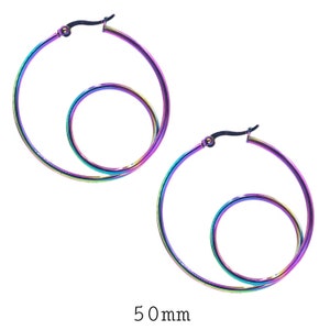 Large Multicolor Hoops Rainbow Earrings, Big Neon hoop earrings, Water and Sweat proof Multicolor Earrings, Big thin 80s hoops