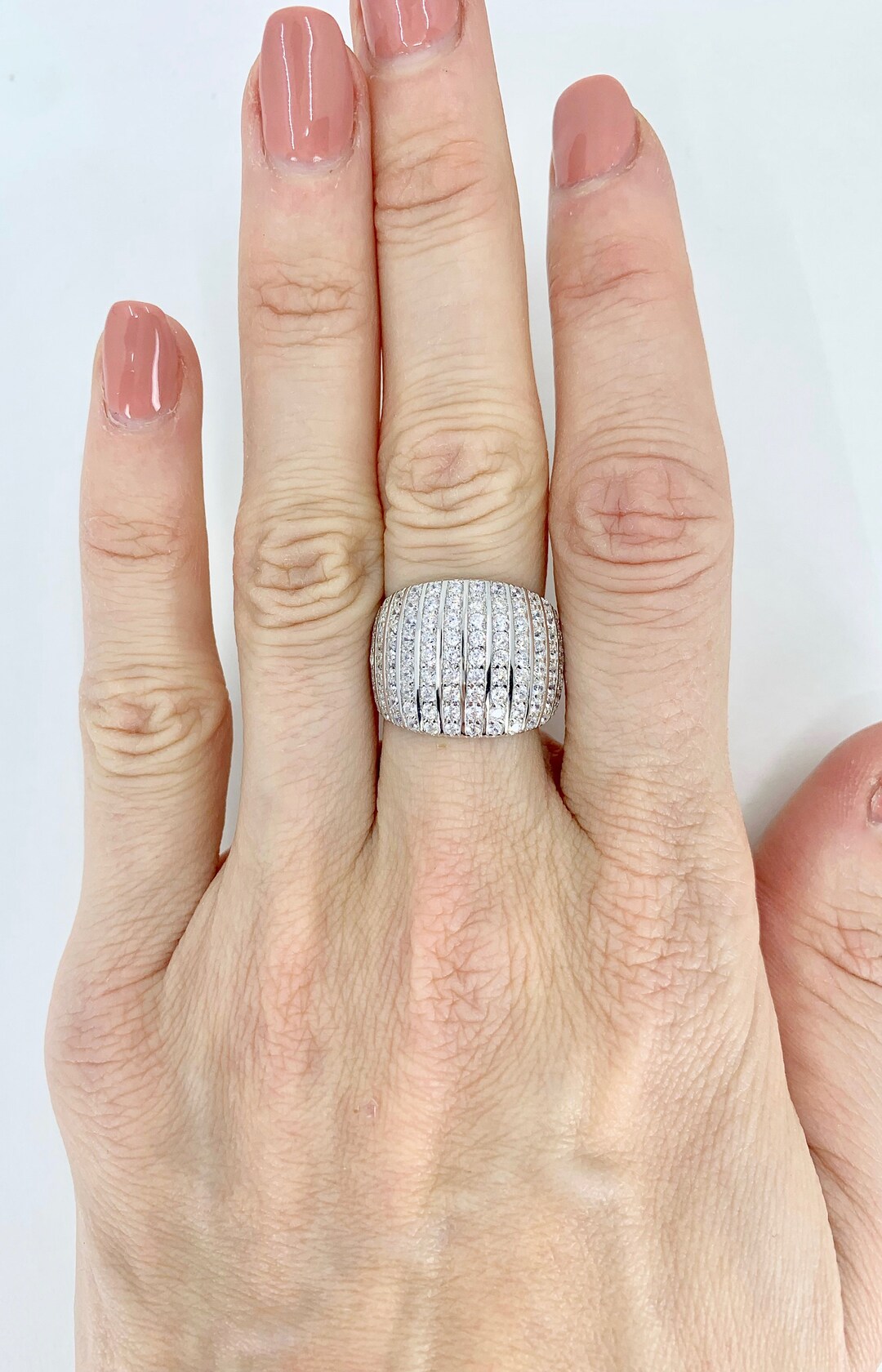 Chunky Silver Band, Large Cubic Zirconia Ring, Big Cocktail Band, Cubic ...