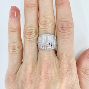 Chunky Silver band,  Large cubic Zirconia ring, Big Cocktail Band, Cubic Zirconia Chunky Large Pave Set Statement Ring, Big Fashion Ring